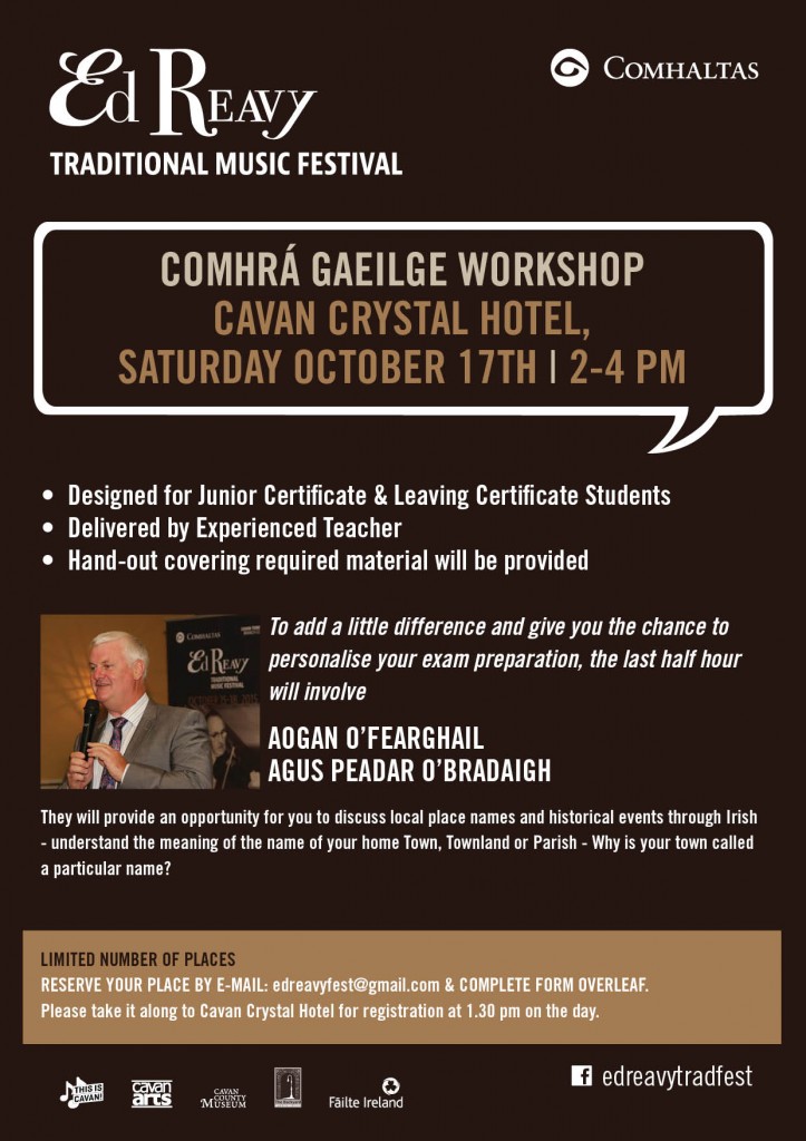 Comhra Gaeilge Workshop A4 leaflet