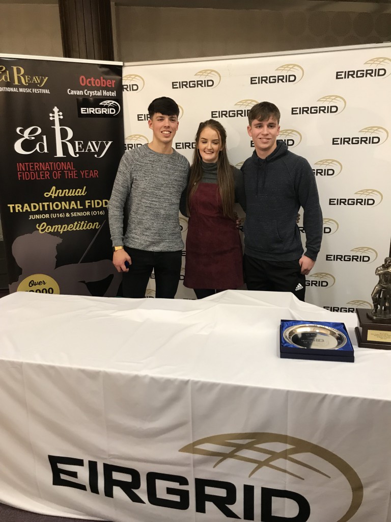 2019 Senior Winners: 1st Sinead McKenna Monaghan, 2nd Andrew Caden Maryland USA (right of picture) and 3rd Naoise Kettle Laoise (left of picture)