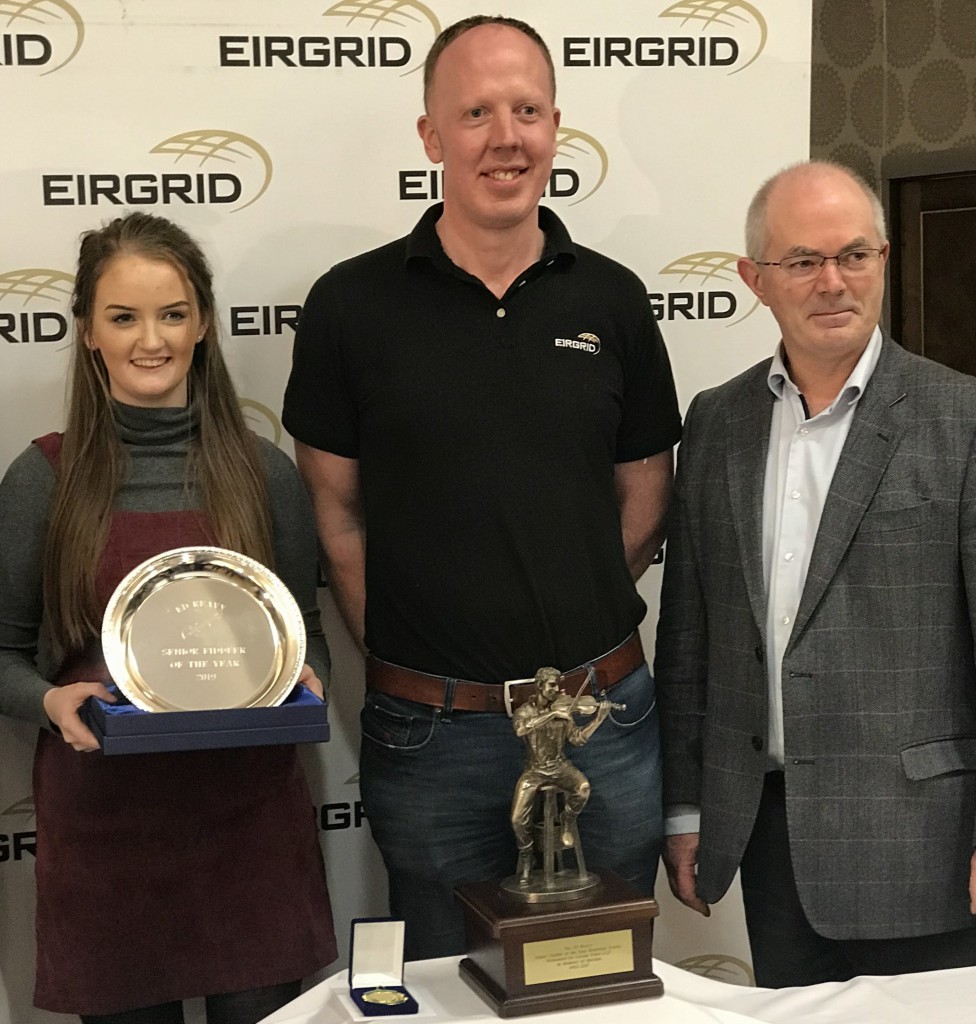 Sinead McKenna - Winner 2019-with Liam Wynne of Eirgrid and adjudicator John Daly